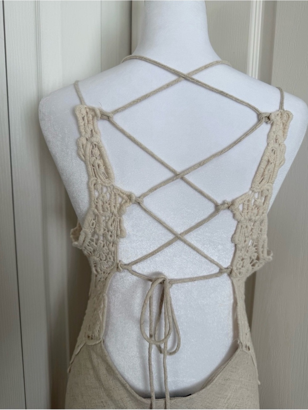 Zara Cream Crochet-Back Slip Dress - Picture 9 of 12